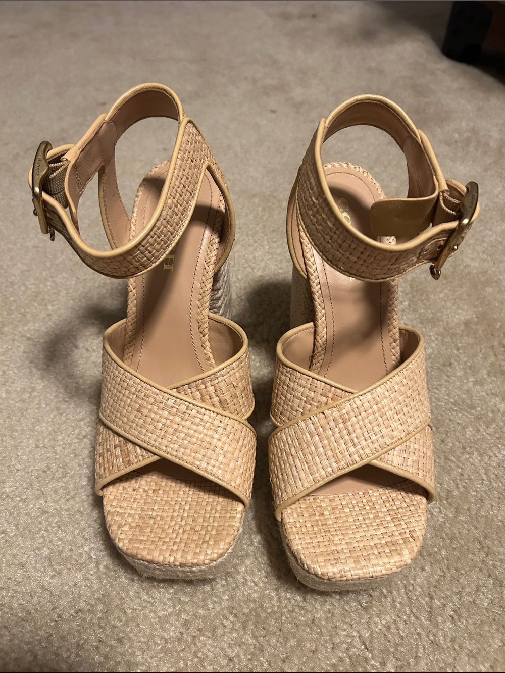 COACH Ankle Strap Woven Platform Sandals
